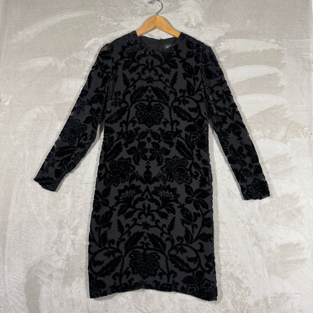 Linda Allard Ellen Tracy Dress Womens 6 Black Burnout Velvet Sheer Layered